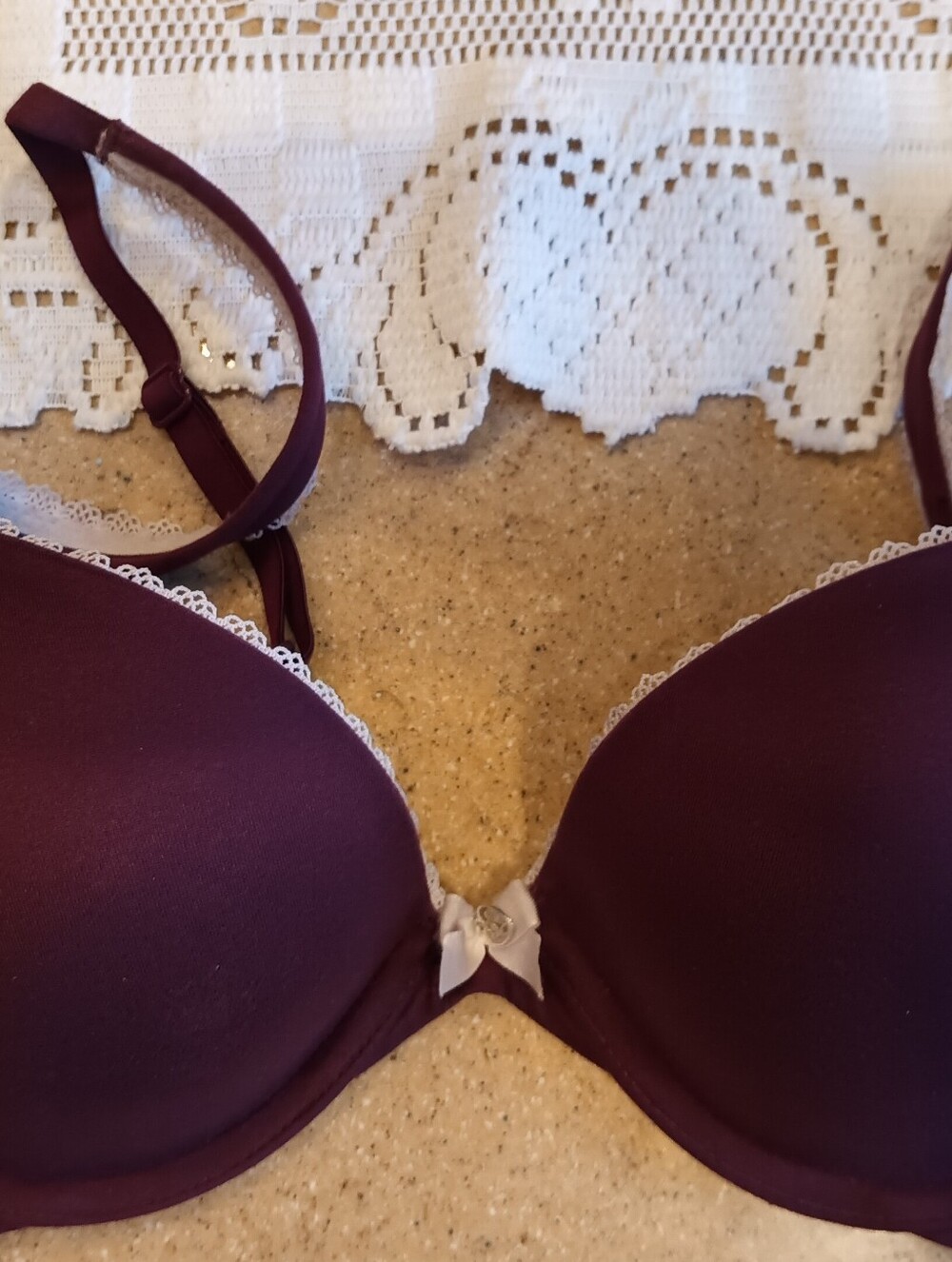 Victoria's Secret Plum Push-Up Bra White Trim White Bow